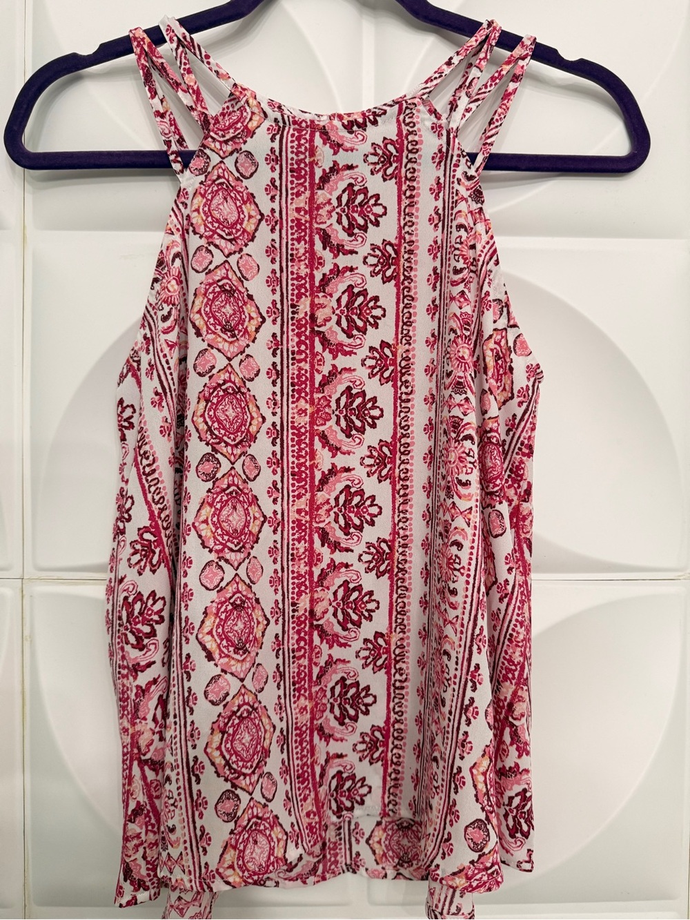 Pink Rose Pink & White Printed Strappy Halter Top